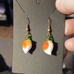 Handmade Orange & White Fruit Glass Drop Earrings